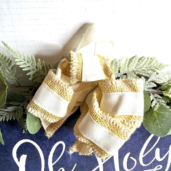 Oh Holy Night Floral Wooden Door Hanger Wall Sign Christmas Decor Holiday Bow - Picture 4 of 5